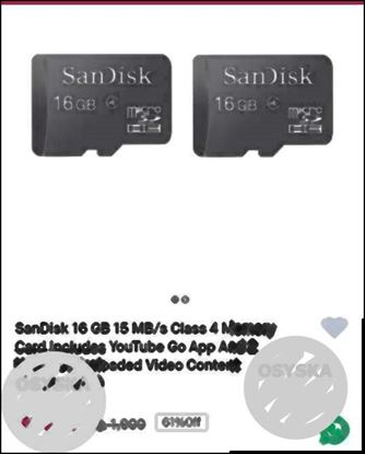 Two Black SanDisk 16 GB MicroSD Cards