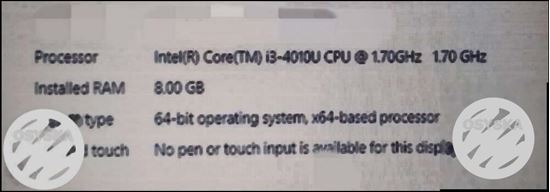 4th Generation Intel Core I3 Computer Specification Screengrab